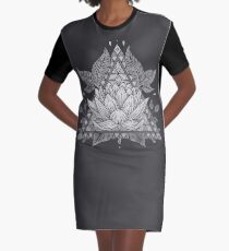 Grey Lotus Flower Geometric Design Graphic T-Shirt Dress