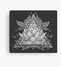 Grey Lotus Flower Geometric Design Canvas Print