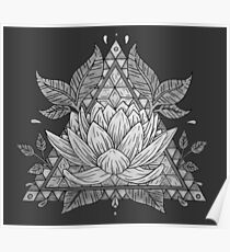 Grey Lotus Flower Geometric Design Poster
