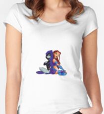 Raven and Starfire needlepoint style art Women's Fitted Scoop T-Shirt