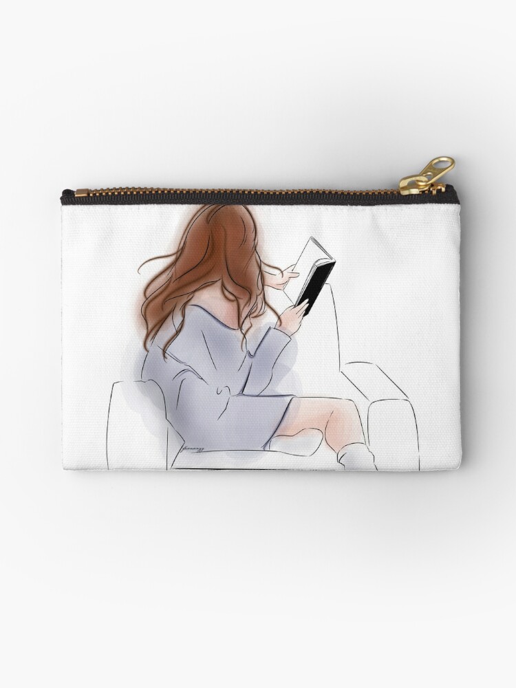 Girl Lounging On Couch Reading Book Zipper Pouch By Fionangg