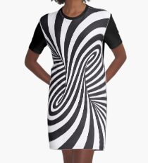Spiral B&W Graphic T-Shirt Dress