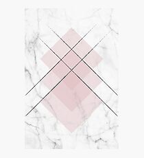 White Marble Scandinavian Geometric Blush Pink Squares Photographic Print