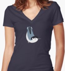 White-Breasted Nuthatch Women's Fitted V-Neck T-Shirt