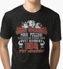 Meat Smoking Pork Pulling Chicken Jerking Butt Rubbing BBQ Pit Master Tee Tri-blend T-Shirt