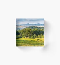 stacks of hay on the hill side Acrylic Block
