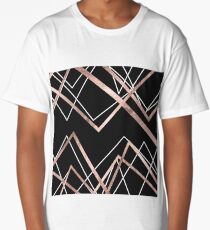 Rose Gold Black Linear Triangle Abstract Pattern Long T-Shirt