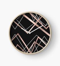 Rose Gold Black Linear Triangle Abstract Pattern Clock
