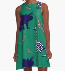 Dinosaurier grün A-Linien Kleid