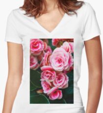 Gentle Blushing Roses Women's Fitted V-Neck T-Shirt