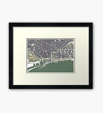 Barcelona city map engraving Framed Print