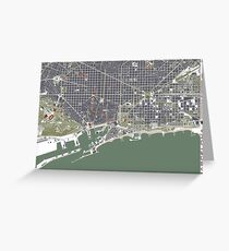 Barcelona city map engraving Greeting Card