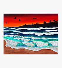 Sunset Seascape Acrylic and Sand Mixed Media Painting Photographic Print