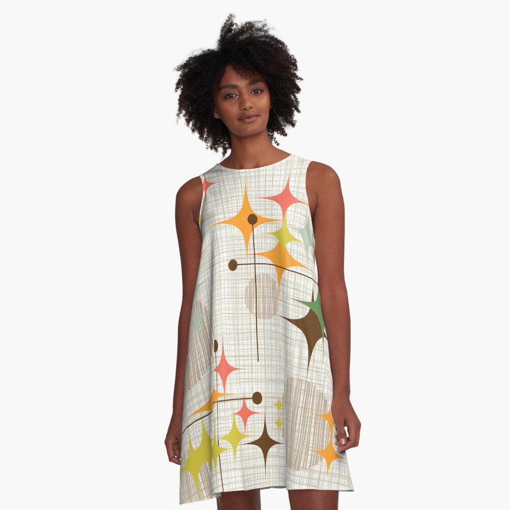 Eames Era Starbursts and Globes 3 (bkgrnd) A-Line Dress