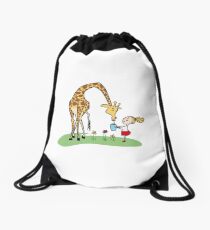 Cute Girl With Giraffe Print Drawstring Bag