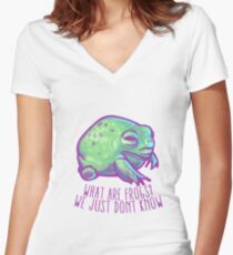 Was sind Frösche? Tailliertes T-Shirt mit V-Ausschnitt