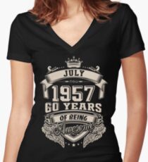 Born In July 1957, 60 Years Of Being Awesome Women's Fitted V-Neck T-Shirt