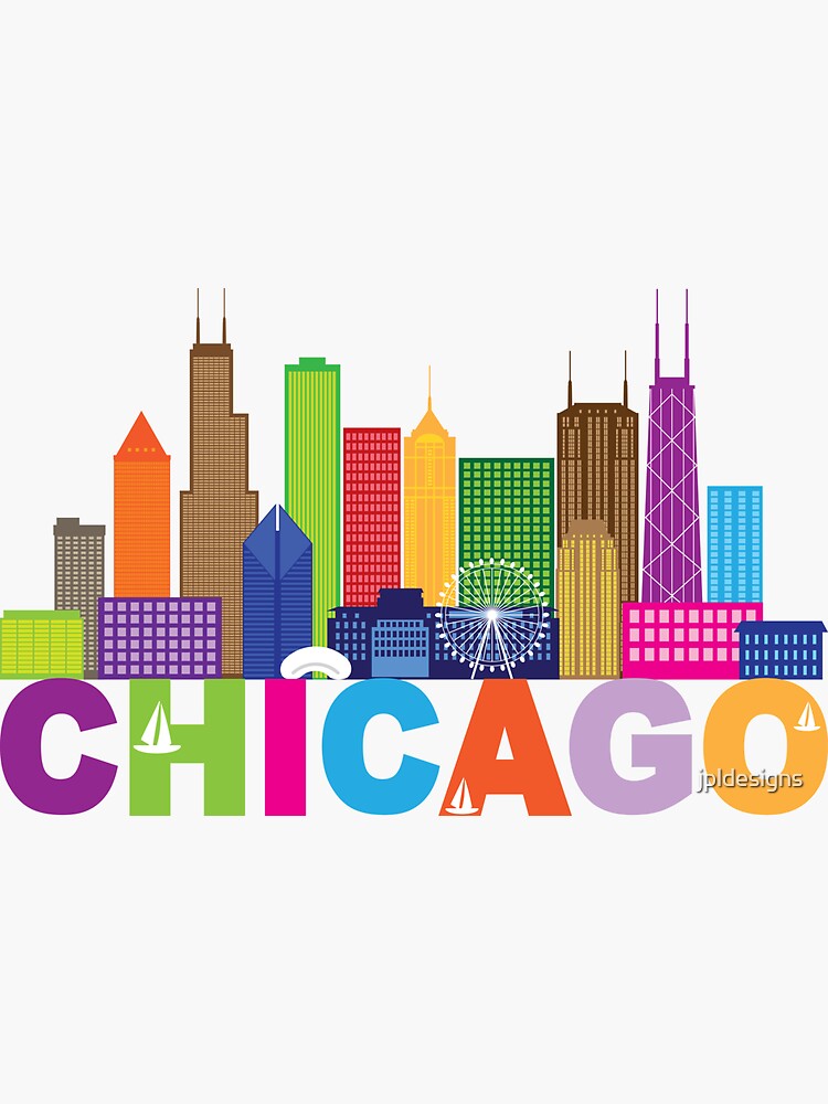 "Chicago City Skyline Text Color Illustration" Sticker by jpldesigns