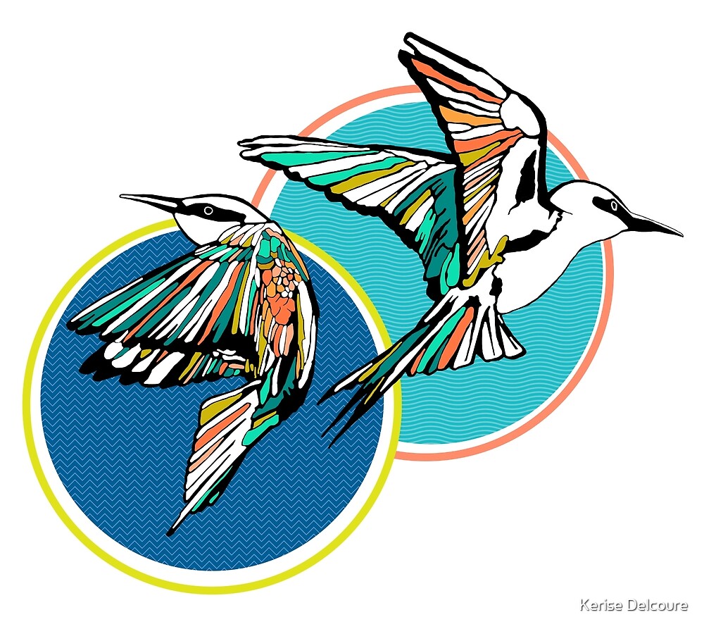 Rainbow Bee Eater Birds With Blue Graphics By Kerise Delcoure