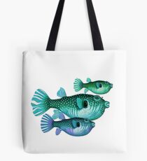 Trio of Blue Green Puffer Fish Tote Bag