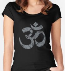 OM Yoga Spiritual Symbol in Distressed Style Women's Fitted Scoop T-Shirt