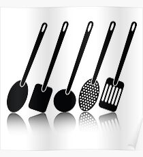 kitchen utensil silhouettes Poster