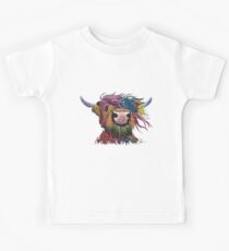 Scottish Hairy Highland Cow ' ROCK A BILLY ' by Shirley MacArthur Kids Tee