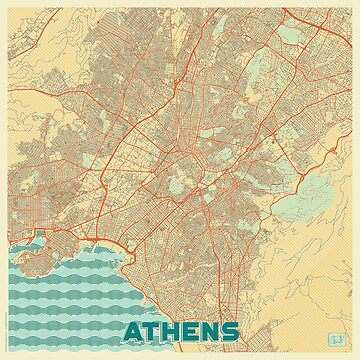 Artwork thumbnail, Athens Map Retro by HubertRoguski