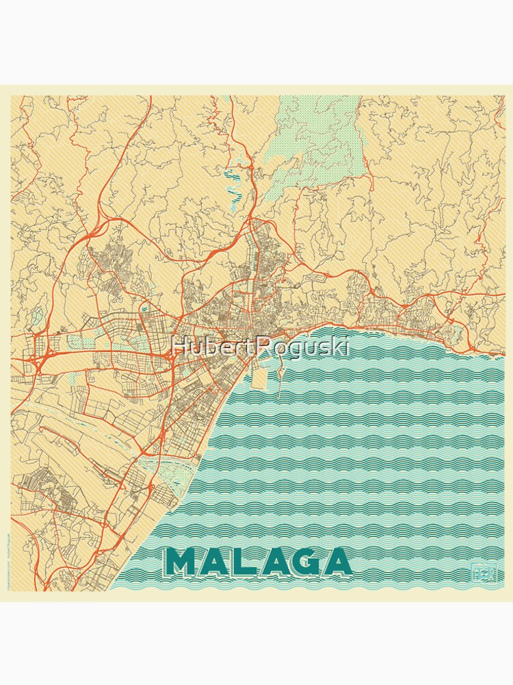 Malaga Map Retro by HubertRoguski