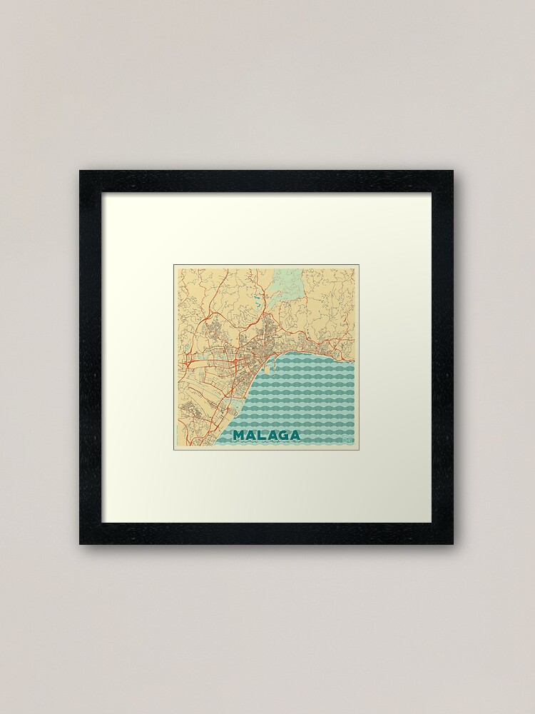 Alternate view of Malaga Map Retro Framed Art Print