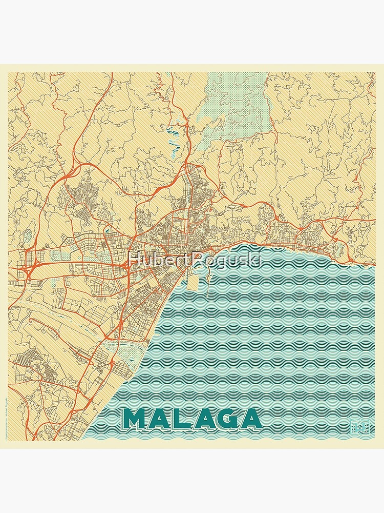 Malaga Map Retro by HubertRoguski