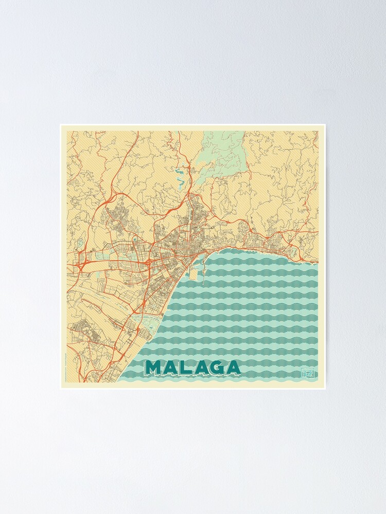 Alternate view of Malaga Map Retro Poster