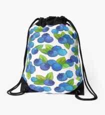 Pattern with blueberry on a white background. Drawstring Bag