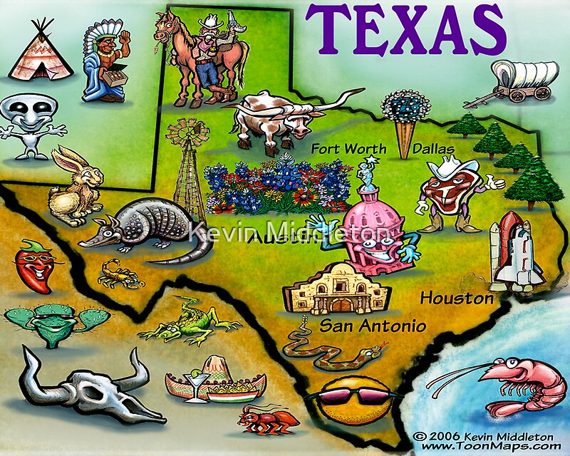 Texas Cartoon Map Poster Map Of America States Cartoo - vrogue.co