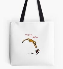 Calvin and Hobbes style Negan and Shiva Cartoon Print Walking Dead Tote Bag