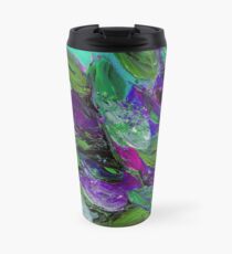 BLOOMING BEAUTIFUL Mint Green Purple Elegant Floral Abstract Leaves Garden Whimsical Textural Colorful Acrylic Flowers Painting Travel Mug