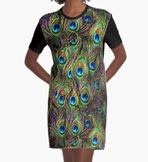 Peacock Feathers Invasion Graphic T-Shirt Dress