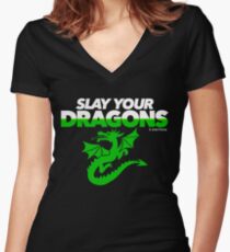 Slay Your Dragons (Green2) Women's Fitted V-Neck T-Shirt
