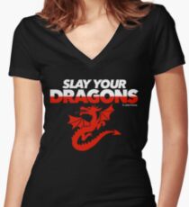 Slay Your Dragons (Red2) Women's Fitted V-Neck T-Shirt