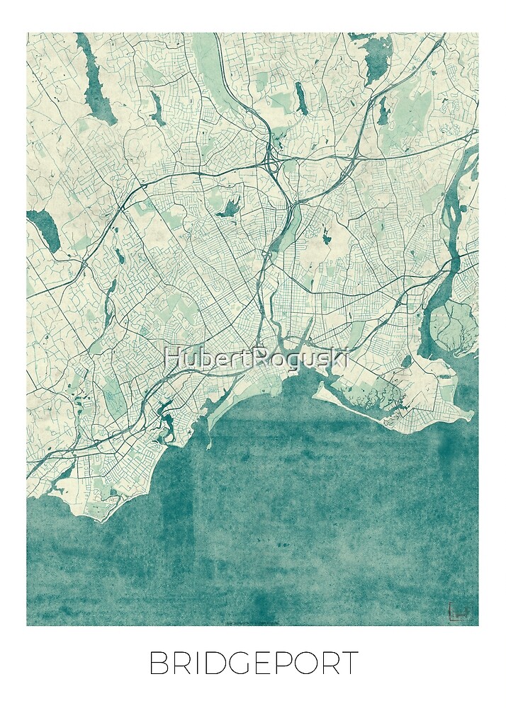 Bridgeport Map Blue Vintage by HubertRoguski