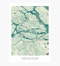 Stockholm Map Blue Vintage Photographic Print