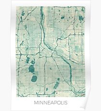 Minneapolis Map Blue Vintage Poster