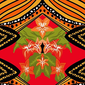 Artwork thumbnail, Butterfly wings and flowers on red by Brewtifully