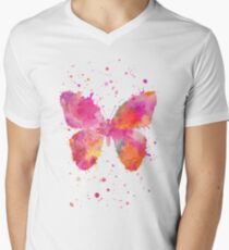 Artsy Butterfly pink and orange Men's V-Neck T-Shirt