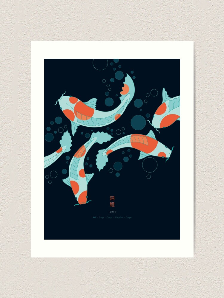 Alternate view of Koi Carps in a Blue-Black Pond Art Print