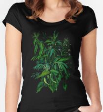 "Green & Black", summer greenery, floral art, pastel drawing Women's Fitted Scoop T-Shirt