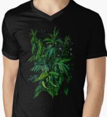 Green and Black, summer greenery, floral art, pastel drawing Men's V-Neck T-Shirt