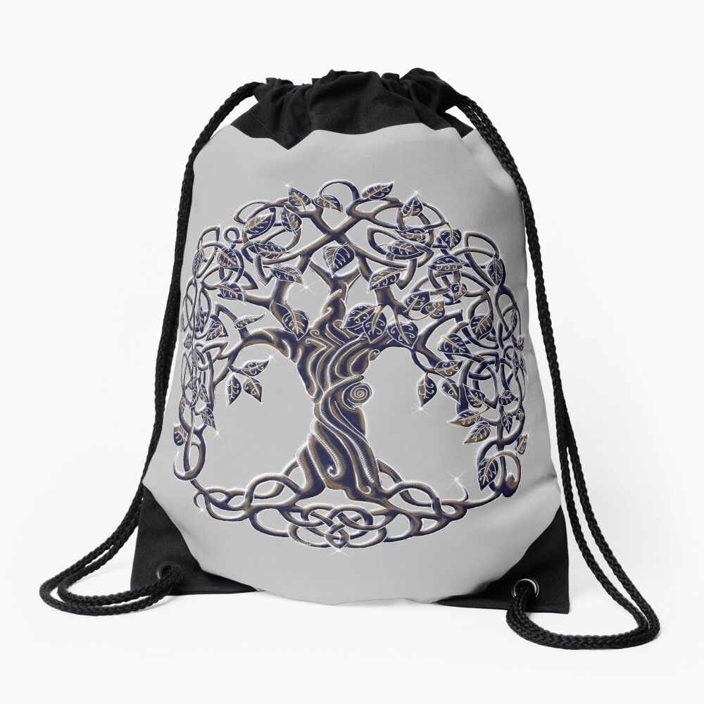 Tree of Life Silver Drawstring Bag
