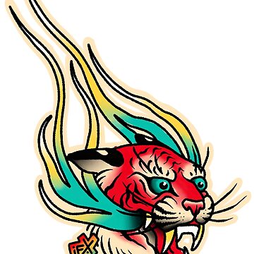 FIRE TIGER | Fire Breathing tiger | Modern traditional tattoo style | Poster