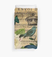 Vintage Vogel Schmetterling Rose Musik Notizen Paris Bettbezug